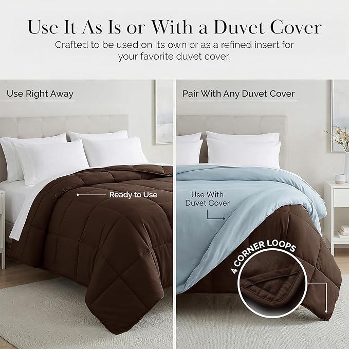 Southshore Fine Living, Inc. Brown Bedding Comforters Queen Size/Full Size Duvet Insert, Soft & Fluffy Bedspread, Queen/Full Bed, Cozy Down Alternative Comforter, Chocolate Brown
