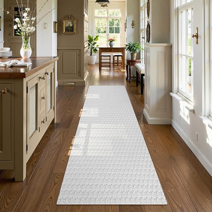 Collive Long Runners Rug for Hallways 2.6x8 Washable Kitchen Runner Rugs Non-Slip Rubber Backed Boho Hallway Runner Rug Gray Braided Farmhouse Carpet Floor Runner for Hall Bedroom Doorway