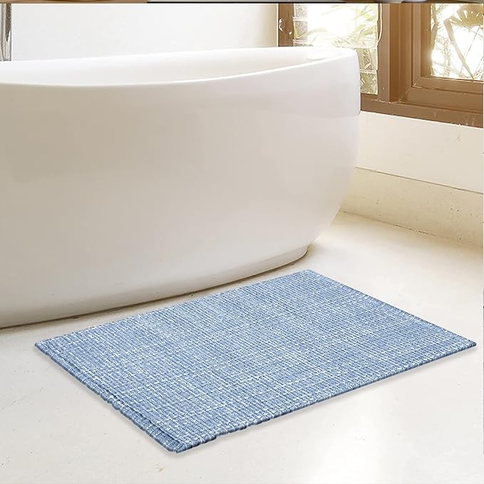 Chardin home Blue & White Cotton Throw Rug, 21x34 Inches Area Rug for Bathroom Kitchen entryway, Reversible Handwoven Rug Machine Washable.