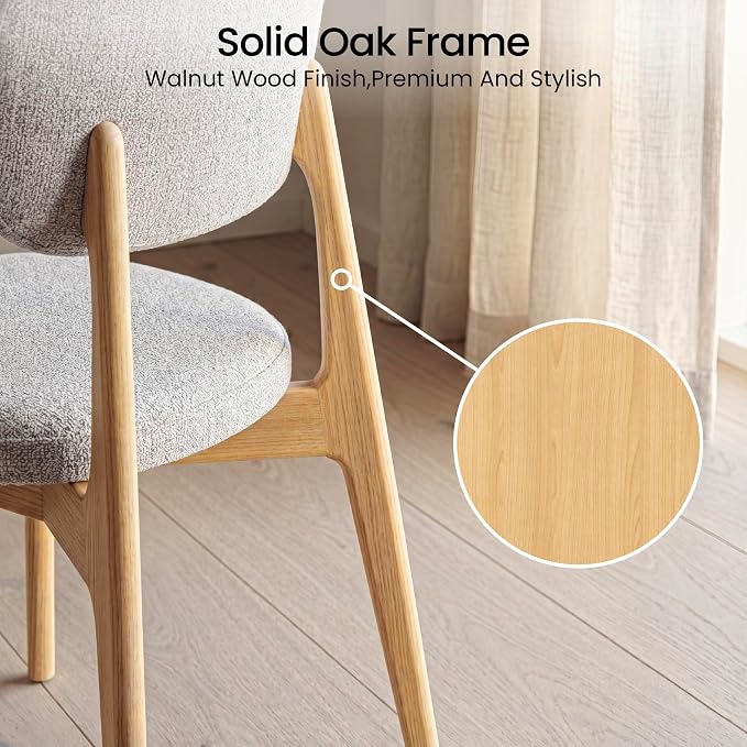 COLAMY Dining Chairs Set of 2, Modern Upholstered Kitchen Room Chairs with Solid Natural Oak Wood Legs, 5-Min Easy Assembly Anti-Wobble, High-Weight Fabric Farmhouse Side Chair, 300lbs,Oak,Beige
