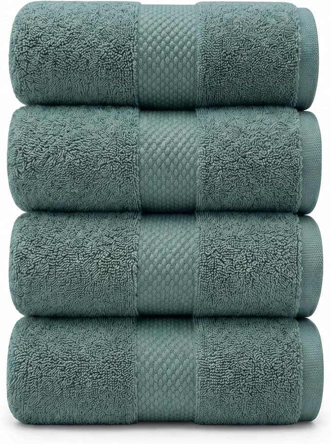 4 Pack Organic Cotton Bath Towels, 700 GSM Plush Long-Staple Set, Soft Absorbent Quick-Dry Large Shower Towels for Bathroom, GOTS & Oeko-TEX Certified Hotel Linens, 30x58 in – Slate Gray