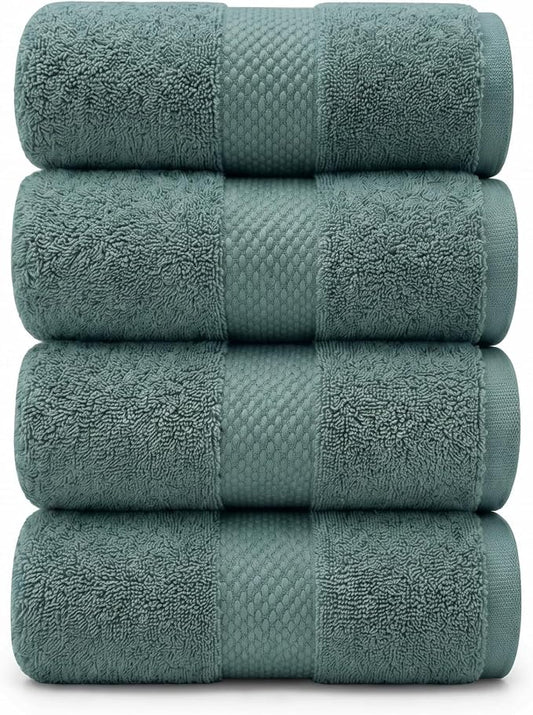 4 Pack Organic Cotton Bath Towels, 700 GSM Plush Long-Staple Set, Soft Absorbent Quick-Dry Large Shower Towels for Bathroom, GOTS & Oeko-TEX Certified Hotel Linens, 30x58 in – Slate Gray