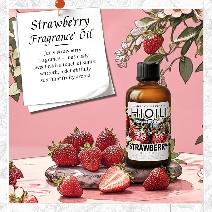 HIQILI Strawberry Fragrance Oil, DIY Fruity Scent Perfume - 1 Fl Oz | Suitable for Diffuser Use, Great for Candle, Soap, Body Butter Making, Long-Lasting Aroma, Graduated Dropper Included