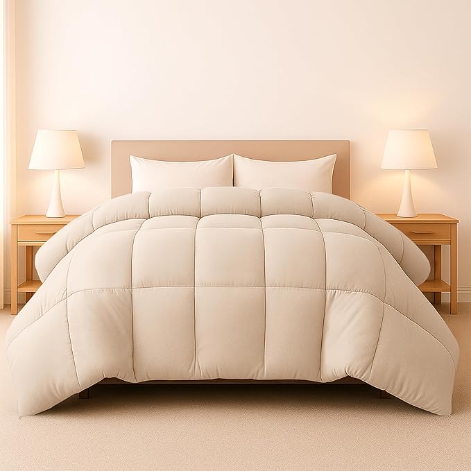 LUX Décor Twin Comforter – 92x68 Ultra-Soft Down Alternative Duvet Insert with Corner Tabs & Box Stitching, Hotel Quality Plush Hypoallergenic Microfiber, Oeko-TEX Certified – Beige