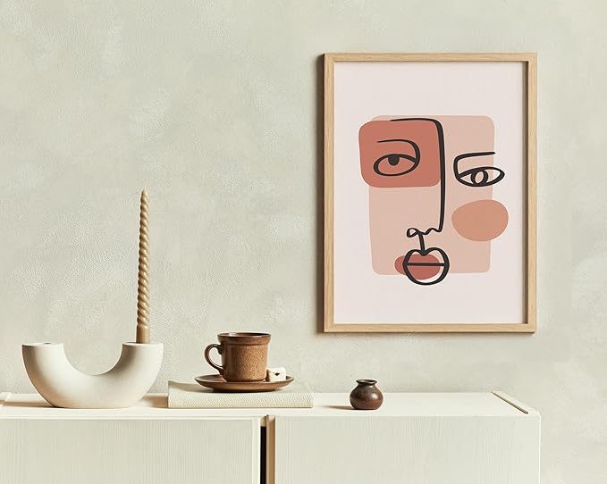 Y2K BOO Abstract Face UNFRAMED Wall Art Continuous Line Drawing Organic Shapes Earth Tones Terracotta Mid Century Modern 11x14 Inch Heavyweight Paper Studio Decor