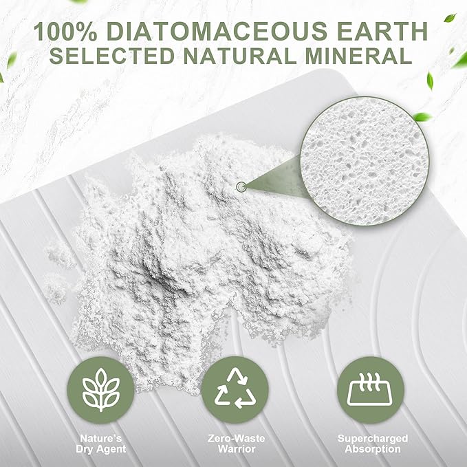 Large Stone Drying Mat for Kitchen Counter, 24" × 16" Diatomite Dish Drying Mat, Quick Dry Stone Mats, Ultra Absorbent Natural Diatomaceous Earth Mats for Dished, Bottles, White