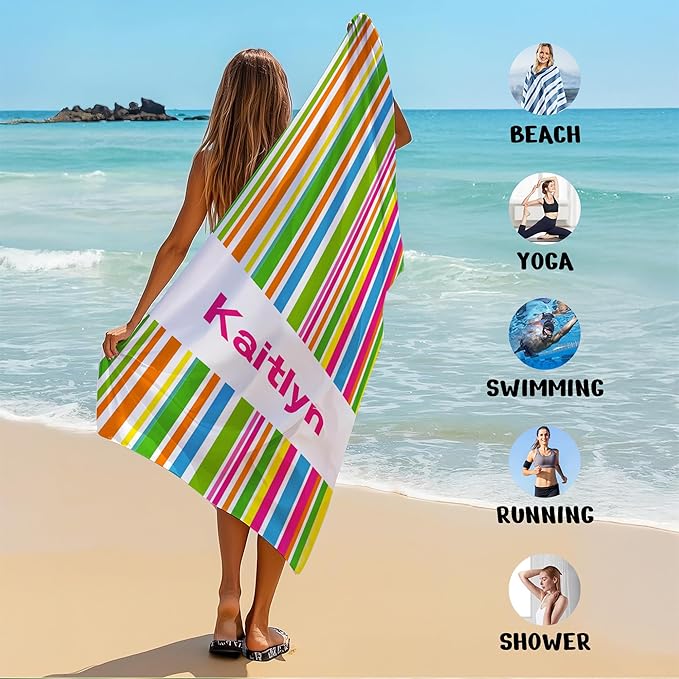 JML Custom Beach Towel with Name, Personalized Microfiber Beach Towel with Name, Large, Soft, Quick Dry & Absorbent for Swim, Pool,Adult,Summer Holiday,Vacation,Travel,Gift for Anniversary, Birthday