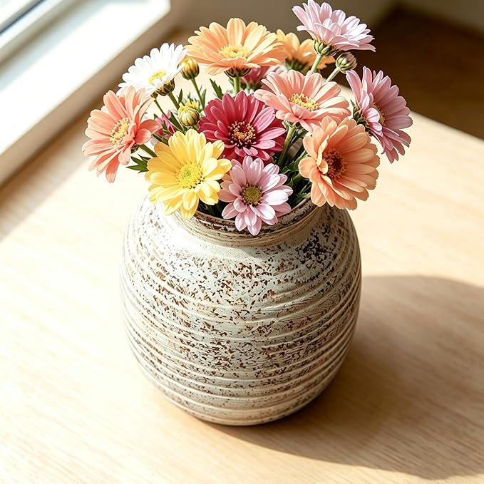 Handmade Stoneware Vase with Textured Speckled Finish - Unique Artisanal Ceramic Vase, Natural Wabi-Sabi Decor for Home, 5.7”H x 4.52”D