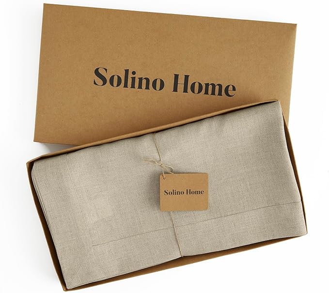 Solino Home Linen Natural Tablecloth 60 x 132 Inch - 100% Pure Linen Rectangular Tablecloth - Machine Washable Table Cloth for Summer - Fete