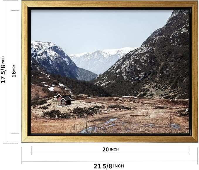 Monem Art Scandinavian Mountain Cabin Landscape Photography Print - Nordic Nature Scenic Art Poster - Wall Decor for Living Room, Bedroom or Office - 16x20 Gold Framed CANVAS by Mareike Bohmer