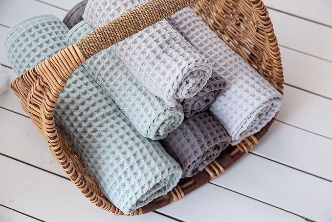 Waffle Cotton Bath Towels-100% Turkish Cotton, Quick Dry, Ultra Soft, Premium Absorbent, Weave Design, Fast Drying-2 Pieces Bath Towel Set (1 Large Bath Towel and 1 Hand Towel) (Anthracite)