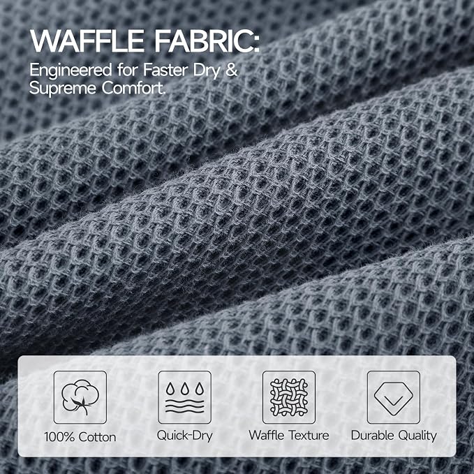 REDKISS Quick Dry Waffle Towel Set of 8, 100% Cotton,Lightweight & Highly Absorbent Waffle Towels for Bathroom, Spa, Gym, Pool-2 Bath Towels, 2 Hand Towels & 4 Washcloths,Dark Gray