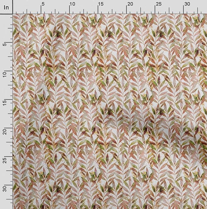 Soimoi Silky Satin Fabric Material, 1 Yard - 42" Inch Width, Orange - Leaves Print - Soft Shiny Fabric for Dress, Pillowcases, Pajamas, Evening Dress, DIY
