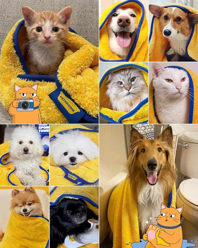 PETHROOM Ultra Absorbent Pet Towel | Quick-Drying, Soft Microfiber Dog & Cat Bath Towel | Lightweight, Durable, Fast Water-Soaking | Ideal for All Breeds (Medium) 15.7" x 31.5" (Pack of 2)