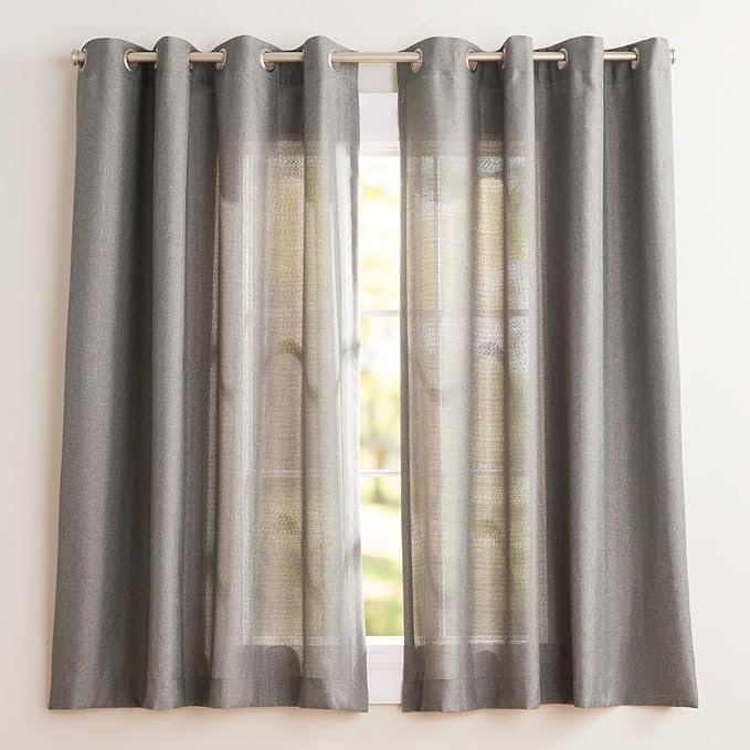 Exclusive Home Loha Linen Grommet Top Curtain Panel Pair, 54"x63", Black Pearl