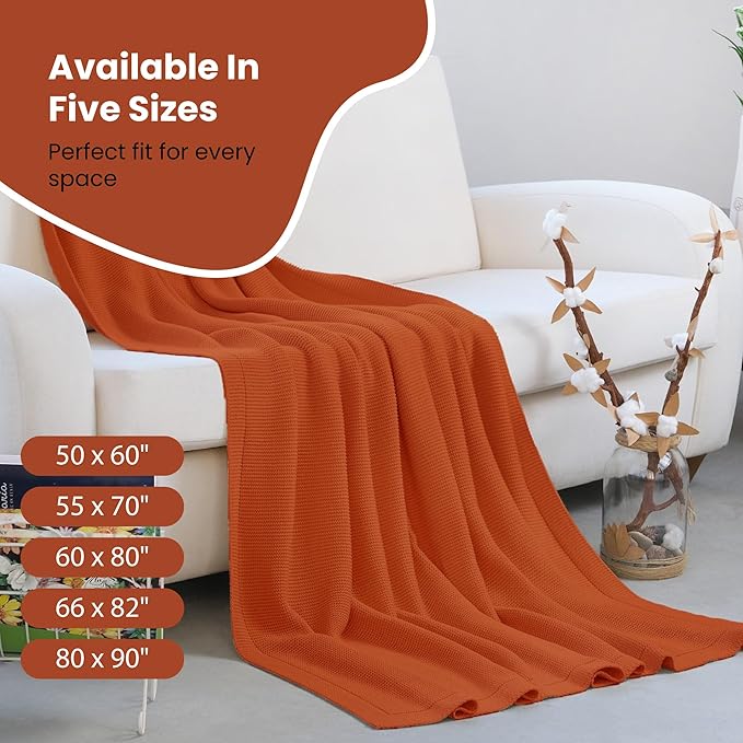 Dalisa 100% Organic Turkish Cotton Throw Blanket - GOTS Certified, Cozy - Perfect for Couch, Bed, and Home Decor - Boho Vintage Knit Alina (Harvest Pumpkin, 60x80)