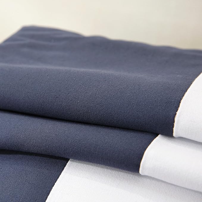 TAOSON Set of 2, Navy Blue 100% Cotton Canvas Patchwork Throw Pillow Covers 18x18 Inch, Modern White Striped Farmhouse Decor Cushion Covers for Sofa Couch Bedroom Living Room