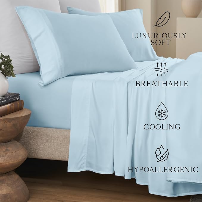 KARISSA MAE Pure Viscose from Bamboo King Size Pillowcase Set | 100% FSC Certified | Luxuriously Soft | Cooling | [Coastal Blue]