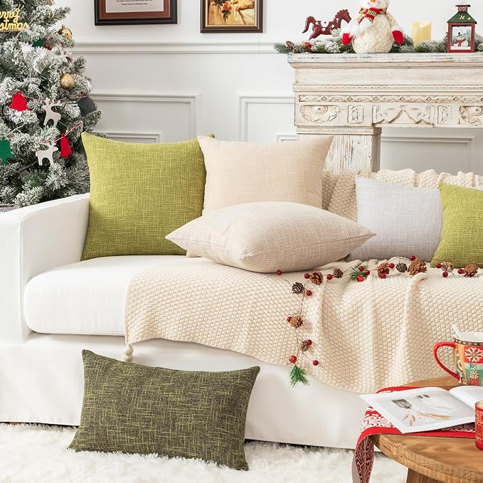 Kevin Textile Set of 2 Decorative Pillows Covers for Couch Star Faux Linen Sofa Pillows Cover 26 x 26 inch, 66x66cm, Cream Beige