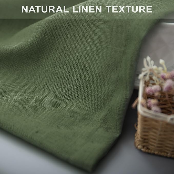 Pitalk Olive Green Curtains 96 Inches 8 FT Long for Living Room 2 Panels Back Tab Pocket Drape Thick Sheer Linen Cotton Modern Rustic Trendy Earthy Army Moss Green Curtain for Bedroom Farm House Decor