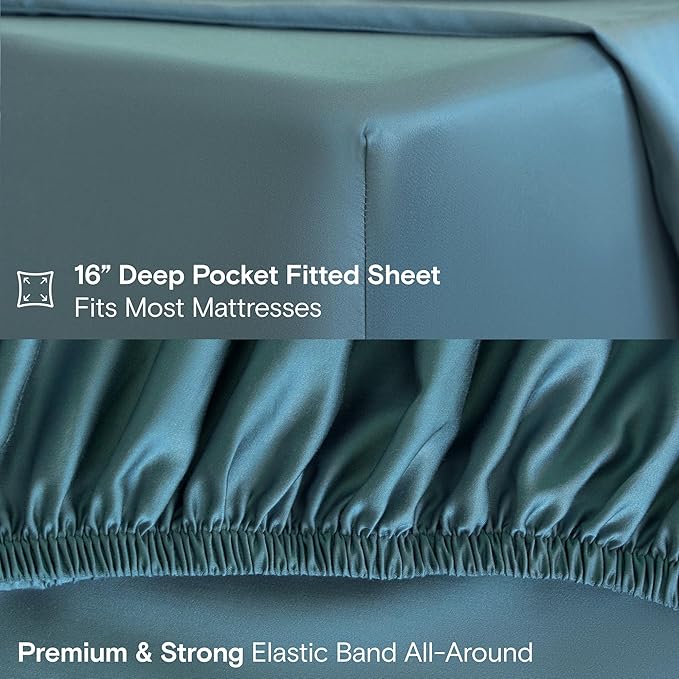 DOZ Sheet Set, 100% Viscose derived from Bamboo, Organically Grown, Buttery Soft, Cooling Sheets, High GSM, Deep Pockets - 2 Piece - 1 Pillowcase 1 Fitted Sheet (Teal, Twin XL)