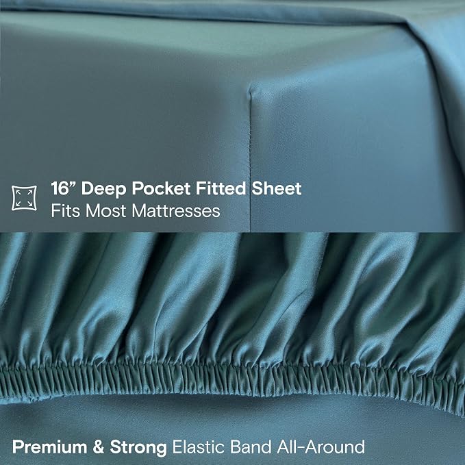 DOZ Sheet Set, 100% Viscose derived from Bamboo, Organically Grown, Buttery Soft, Cooling Sheets, High GSM, Deep Pockets - 3 Piece - 2 Pillowcases 1 Fitted Sheet (Teal, Cal King)