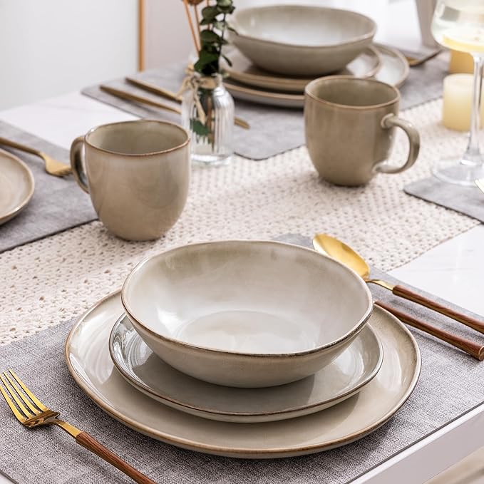 AmorArc Ceramic Dinnerware Sets,Handmade Reactive Glaze Stoneware Plates and Bowls Sets,Highly Scratch Resistant | Dishwasher & Microwave Safe Dishes Set,Service for 4 with Mugs (16pc)