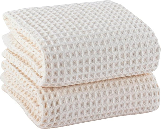 PÜSKÜL Undyed-Raw Waffle Bath Towels Set of 2-Piece | Organic Natural 100% Turkish Cotton Towel | Premium Quality Body Towels for Bathroom & Sauna | 32x63 inch Large Bath Sheet | Earthy Spa Experience