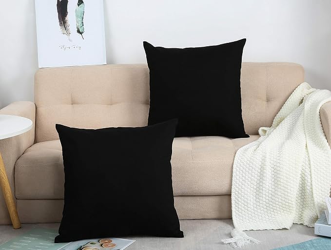 TangDepot 100% Cotton Solid Throw Pillow Cover 12x12 Black | 100% cotton, same-color zip, machine wash & air dry. For living room, bedroom, office, car. 42 colors, 12 sizes. Cover only.