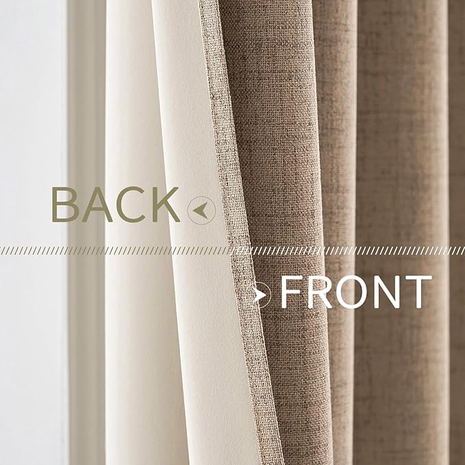 MIULEE 100% Blackout Linen Textured Curtains for Bedroom Solid Thermal Insulated Copper Brown Grommet Room Darkening Curtains & Drapes Luxury Decor for Living Room 42 x 45 Inch (2 Panels)