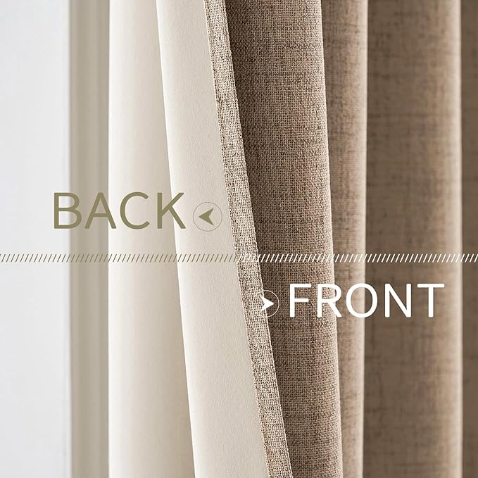 MIULEE 100% Blackout Linen Textured Curtains for Bedroom Solid Thermal Insulated Copper Brown Grommet Room Darkening Curtains & Drapes Luxury Decor for Living Room 42 x 54 Inch (2 Panels)