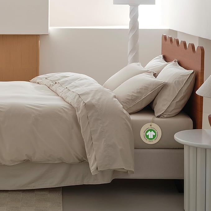 Double Stitch 100% Organic Cotton Sheets, King Size Sheets Set, GOTS Certified Long Staple Cotton Bedsheets, Luxury & Soft Hotel Bed Sheets with 16 inches Deep Pocket, Made in India Linen