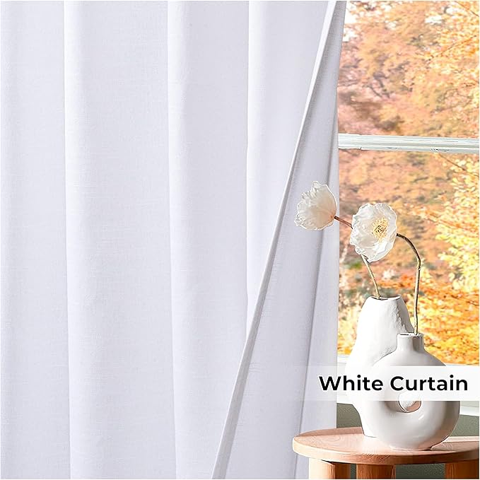 HOMIDATE White Cotton Curtains Set of 2-50x63 Inch, Textured Drapes for Windows, 63 Inch Long Light Filtering Panels, Soft & Elegant Home Decor