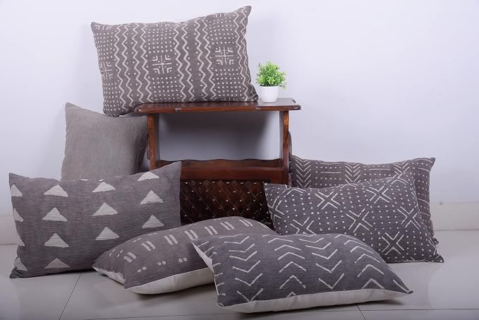 Trade Star Farmhouse Throw Pillow Case Lightweight Pillow Shams 100% Cotton Pillow Cover Tribal Home Decor Mudcloth Lumbar Back Rest Cushion Case (Grey Solid 14X22 INCHES)