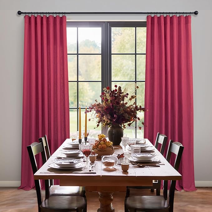 Pitalk Hot Pink Curtains 63 Inch Length for Girls Bedroom 2 Panel Rod Pocket Back Tab Raspberry Fuchsia Curtain for Living Room Dining Room Semi-Sheer Linen Closet Curtain for Closet Door 52x63 Long