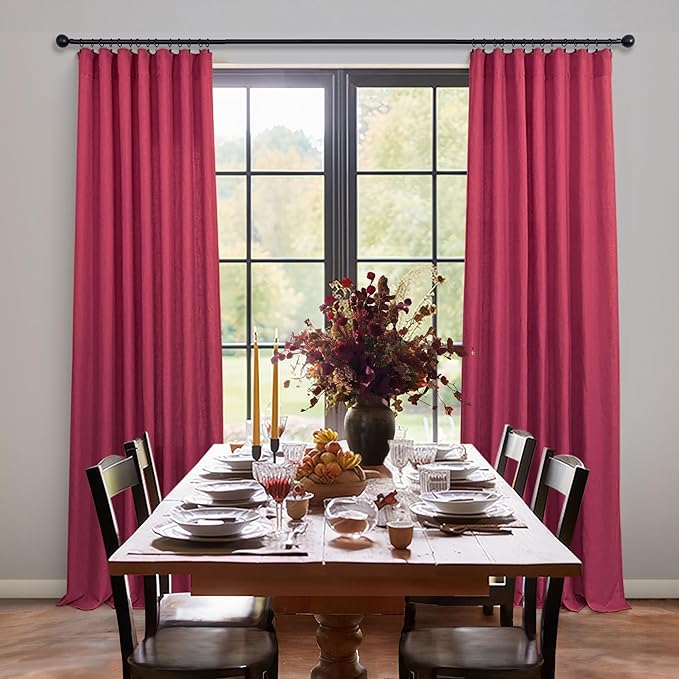 Pitalk Hot Pink Semi Sheer Curtains 96 Inch Long 2 Panel Set Rod Pocket Back Tab Linen Light Filtering Room Decor Magenta Curtain Drapes for Living Room 52x96 Celling to Floor Length Raspberry Fuchsia