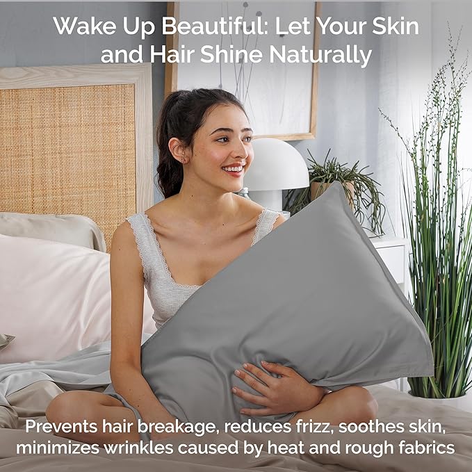 Pillow Cases Queen Size Set of 2 Pillowcases 100% Viscose Derived from Bamboo Cooling Pillowcases, Soft & Breathable Pillow Case with Envelope Closure, Gray Pillow Cases (Steel)