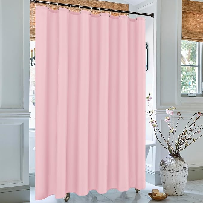 Biscaynebay Hotel Quality Fabric Shower Curtain Liners 72 Inch by 72 Inch, Pink Water Resistant Bathroom Curtains, Rust Resistant Grommets & Weighted Bottom Machine Washable