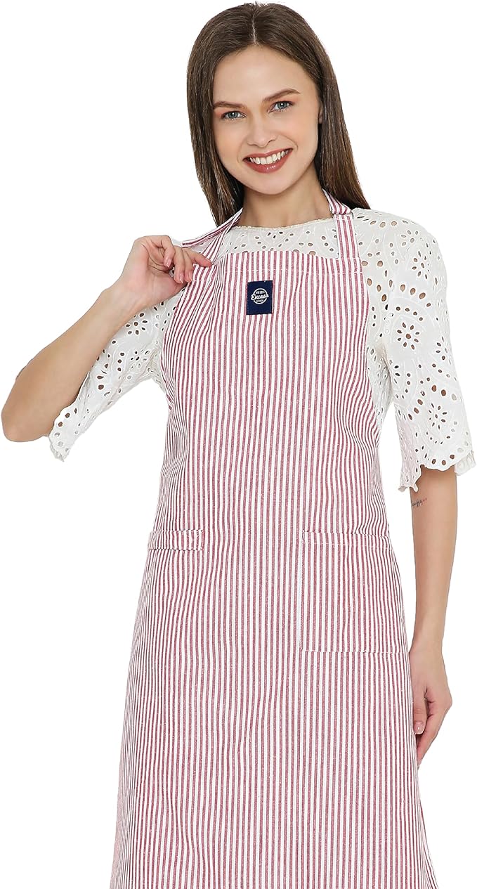 Encasa XO Cotton Kitchen Aprons for Women & Men with Pocket & Towel Loop, Adjustable Neck & Back Strap for Cooking, Baking
