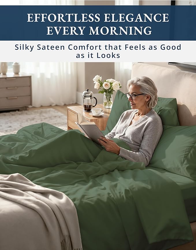 LANE LINEN Split King Sheets for Adjustable Beds - 1000 Thread Count, 5PC Sheets Set, 100% Egyptian Cotton, Cool Breathable & Soft, 2 Fitted Fits Upto 15" Deep Pockets - Iceberg Green