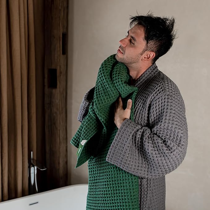 Luxury Organic Japanese Cotton Waffle Bath Towel | Thick, Absorbent, Quick Dry Bathroom Towels for Shower, Sauna, Onsen| Hotel & Spa Quality, Gift-Ready (Forest Green, Hand Towel (3 Pack))