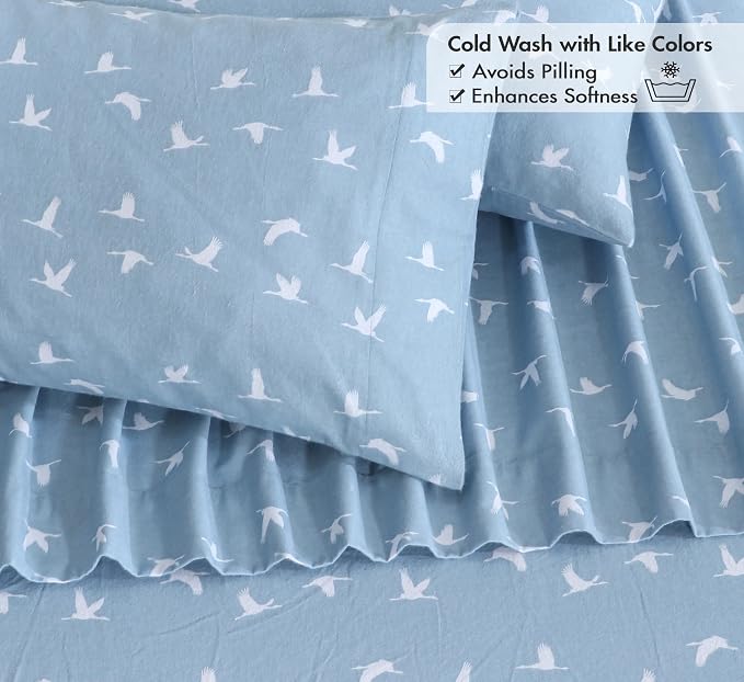 RUVANTI Flannel Sheets Full Size - 100% Cotton Double Brushed Bed Sheets Set, Deep Pockets 16 Inches, All Seasons Breathable & Extra Soft Full Sheets, Warm & Cozy, 4 Piece, We Fly