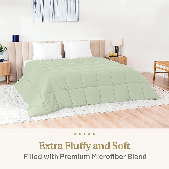 The Ultimate Luxury Fluffy Down Alternative Comforter Plush Premium Duvet Insert Thick Comforter All Season Breathable Hotel Collection Puffy Comforter (Queen Sage Green)