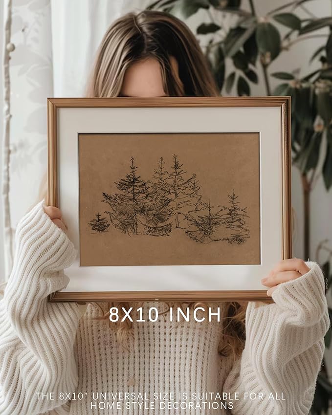 Vodefoad Vintage Xmas Pine Tree Sketch Print Classical Naturalist Tree Landscape Print Painting Moody Christmas Farmhouse Wall Art Minimalist Mid Century Wall Art Painting Picture Aesthetic for Bedroom Bathroom Living Room Office Winter Decor - 8x10Inc...