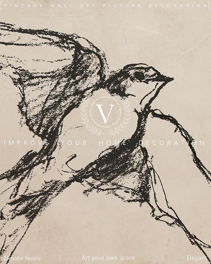 Vodefoad Vintage Barn Swallow Sketch Wall Art Decor Swallow Retriever Ink Drawing Canvas Prints Boho Neutral Line Art Farmhouse Style Wall Decor for Gallery Nursery Bedroom Bathroom Office - 8x10Inch Unframe