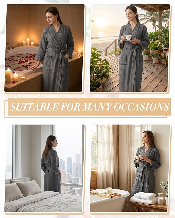 Jecery Waffle Bathrobe and Slippers Bulk Set Spa Robes Hotel Bath Lightweight Thin Commercial Soft for House Shower Party
