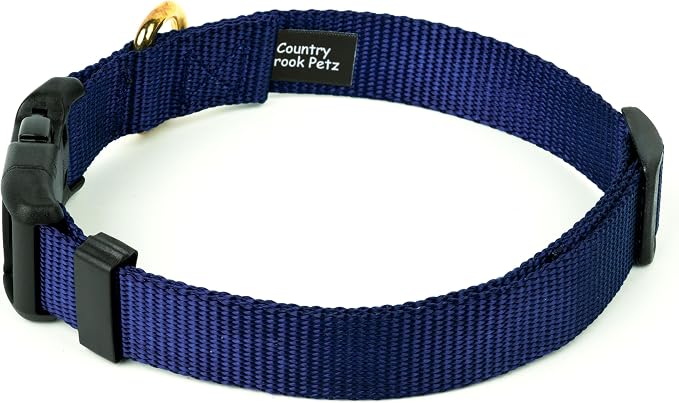 Country Brook Petz - Everyday Nylon Dog Collar and Leash - 10+ Cool Colors (1 Inch, Large, Navy Blue)