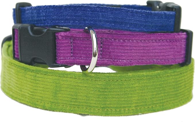 Hemp Corduroy Dog Collar - No Pattern (1/2" Small, Blue)