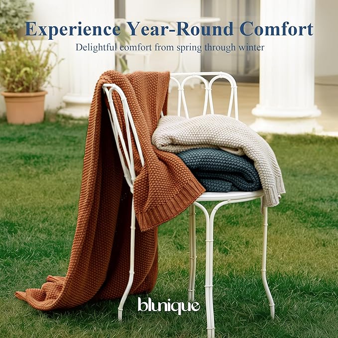 100% Cotton Cable Knit Throw Blanket, Large Lightweight Soft Knit Blanket for Sofa Couch Bed, Breathable All-Season Throw, Cozy Decorative Blanket, 60 x 80 Inch,Burnt Orange