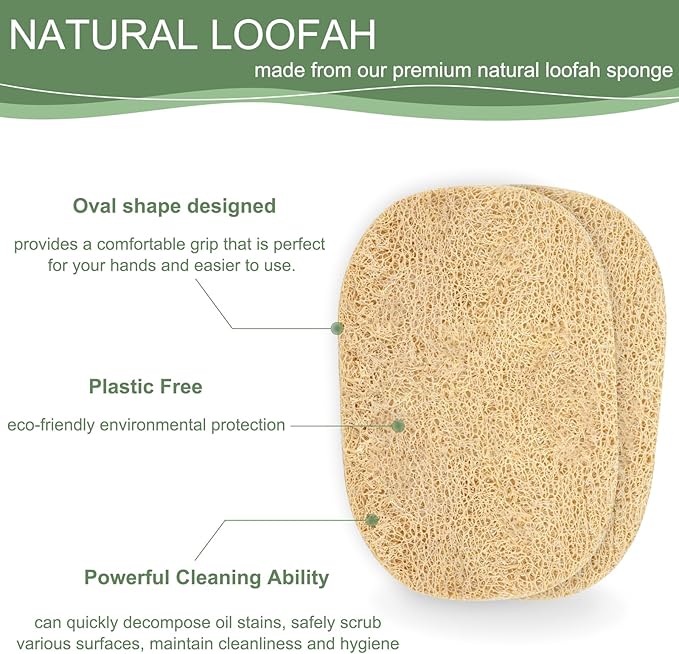 Scrub Loofah Sponges, Natural Luffa Kitchen Dish Sponge, Non Scratch Cleaning Sponge for Kitchen, Bathroom, Household, Biodegradable, Compostable, Pack of 6 (Oval)